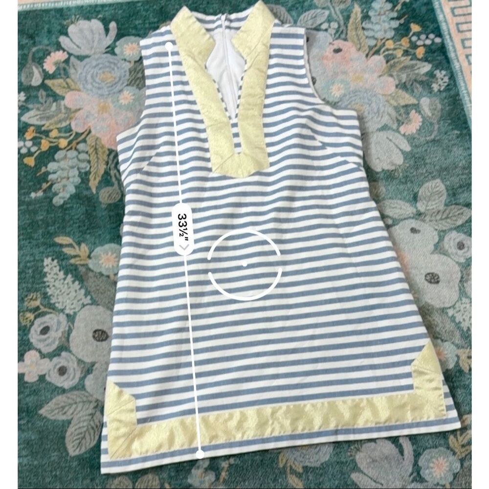 Eliza J Dress 16 Blue White Stripe Nautical Gold V Neck Cotton Mini Tunic short - Picture 16 of 16